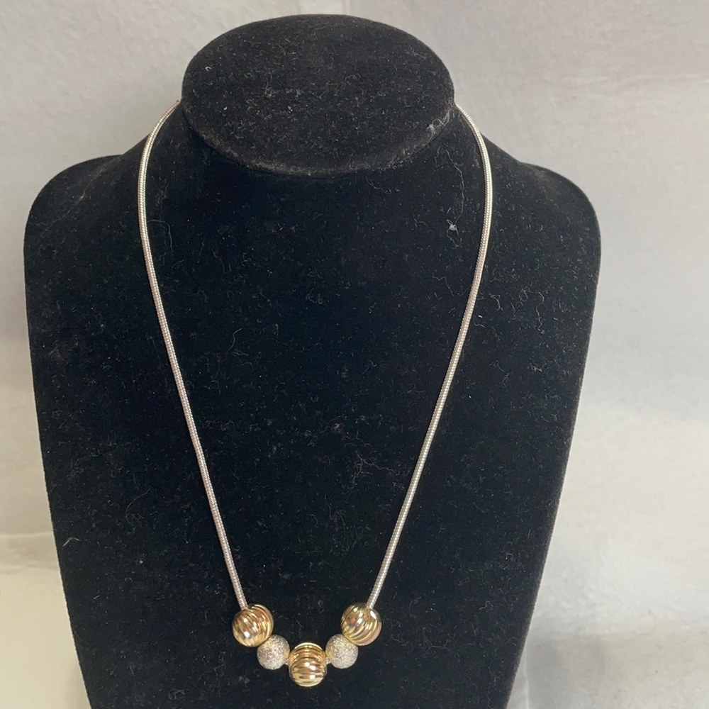 NWT Trifari silver and gold ball snake chain necklace 17”-19”